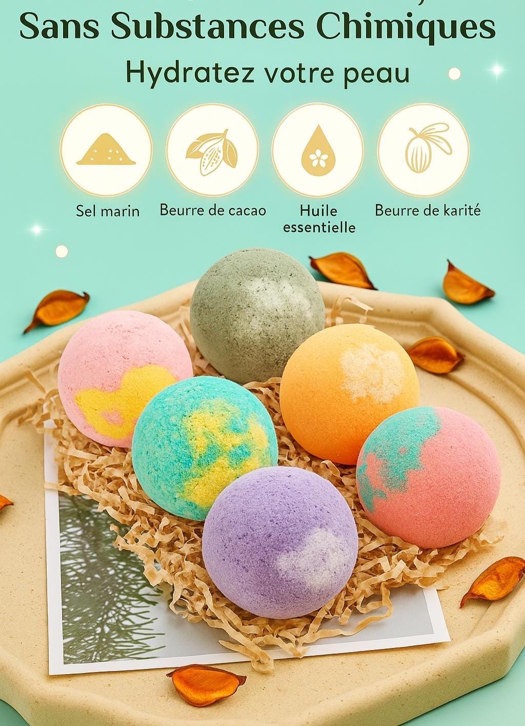 Cadeau Soin naturel - 12 bombes "fait main" - huiles essentielles et relaxation