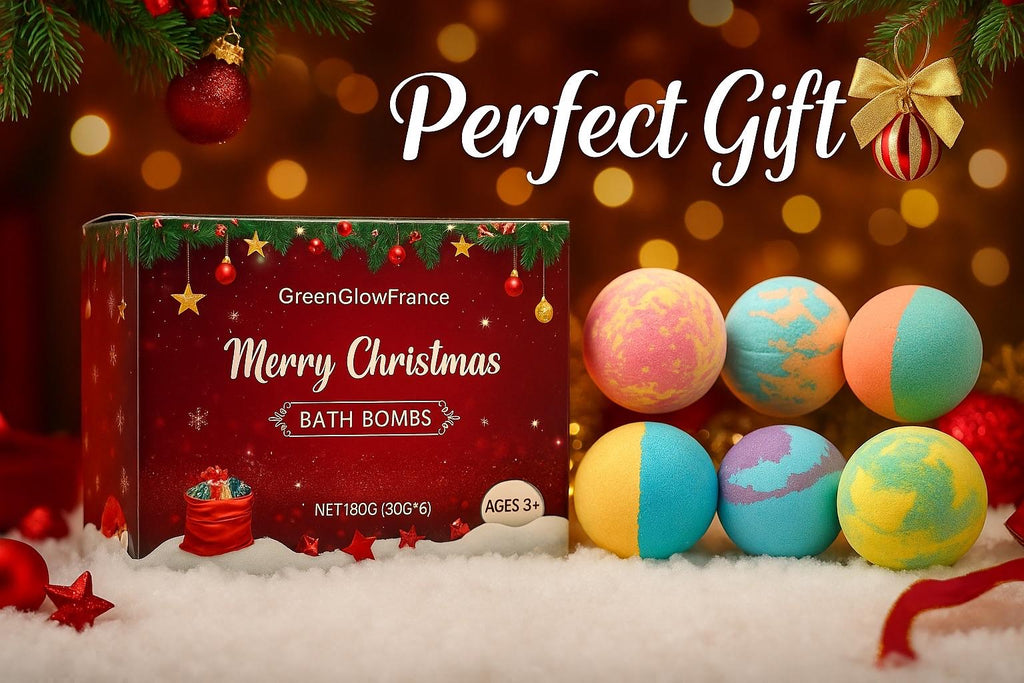 Coffret Cadeau de 6 bombes de bain pour de bain pour Noël :relaxantes, apaisantes et hydratantes. Soin corps, peau.