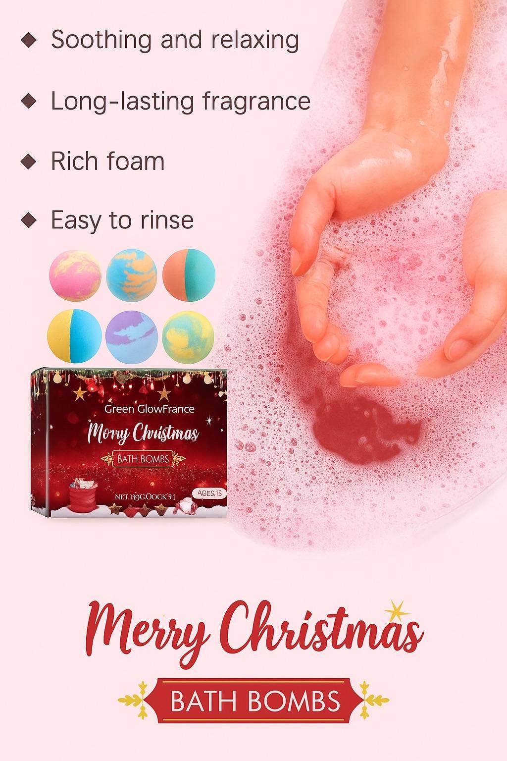 Coffret Cadeau de 6 bombes de bain pour de bain pour Noël :relaxantes, apaisantes et hydratantes. Soin corps, peau.